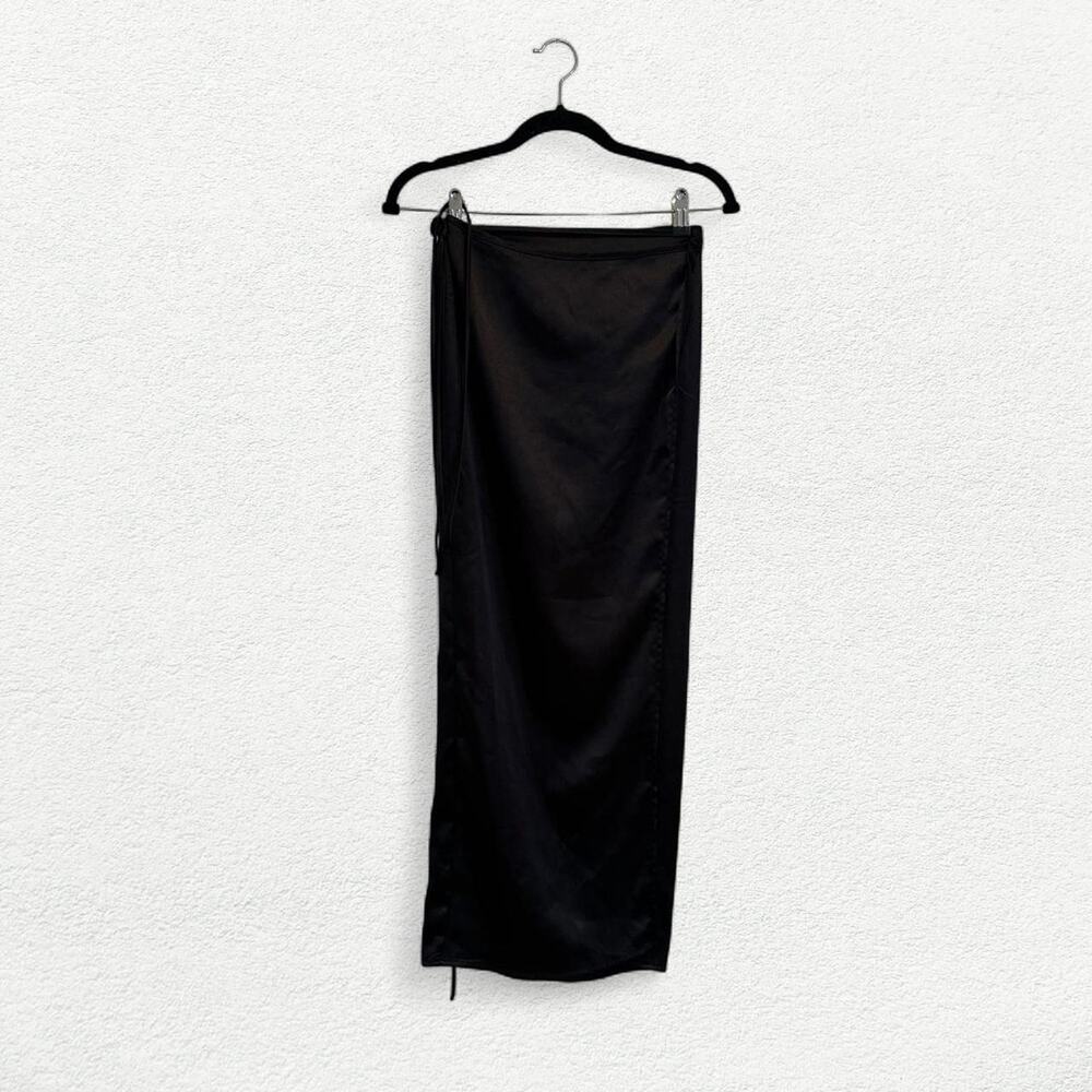 TopShop Satin Maxi Wrap Skirt in Black